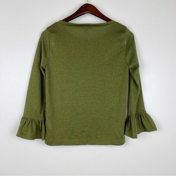 J. Crew Sparkle Metallic Ruffle Bell Sleeves Top Green Size S - Picture 5 of 8